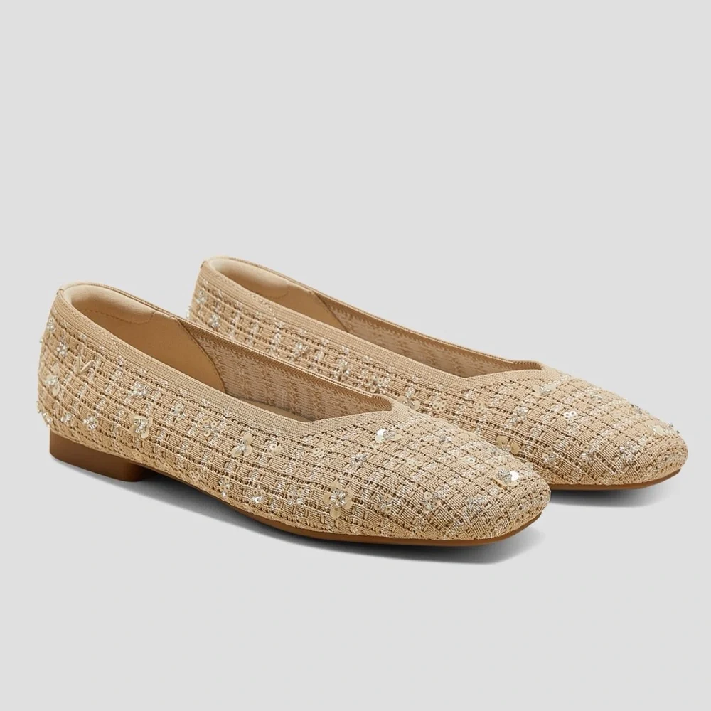 NEW Vivaia Square-Toe V-Cut Flats (Margot 2.0) Ballet Natural Linen SZ 9 - Picture 12 of 14